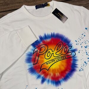 Polo Ralph Lauren Men's White Tie‎ Dye Splatter Crewneck Sweatshirt Size M
